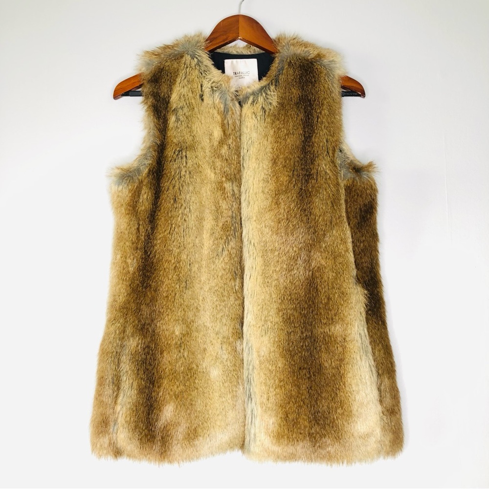 ZARA Trafaluc Outerwear Brown Faux Fur Vest Size S Mid-Length Jacket Sleeveless